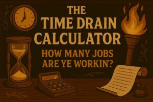 Time Drain Calculator Graphic with clock and egg timer