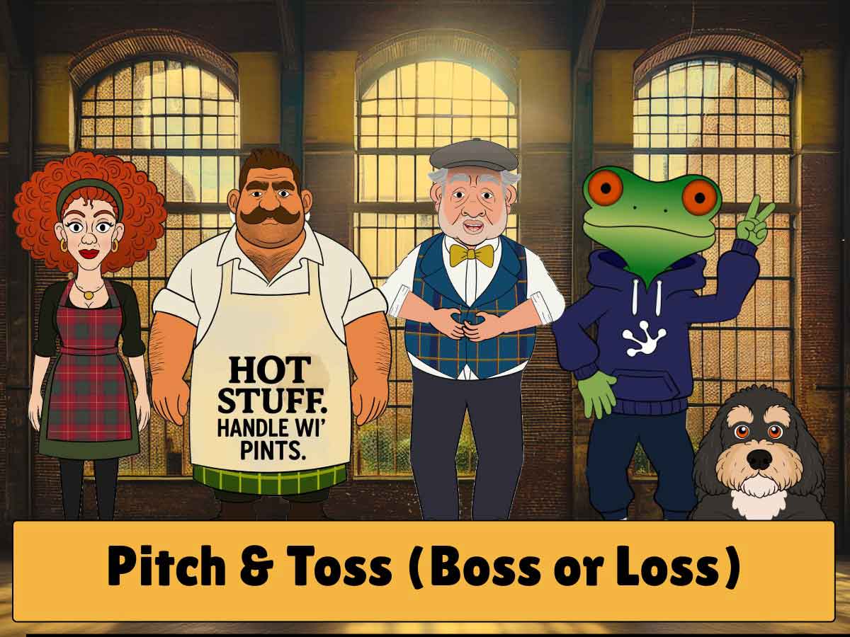 Pitch & Toss - Boss or Loss Image of Boab, Sandra, TreeTopFrog, big Davie and Pixel